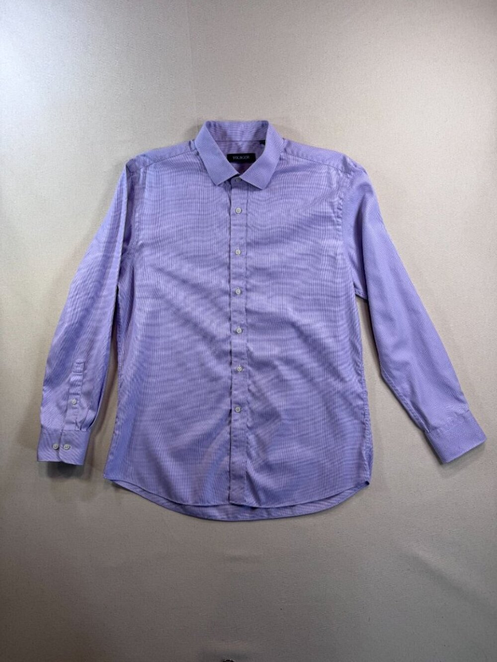 HK101 - Youngor Dress Shirt 175/96A 41 Lavender Microcheck Long Sleeve Spread Co